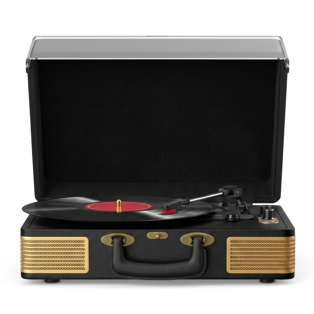 Platine Vinyle Valise BT5.0 AUX - Noir Doré