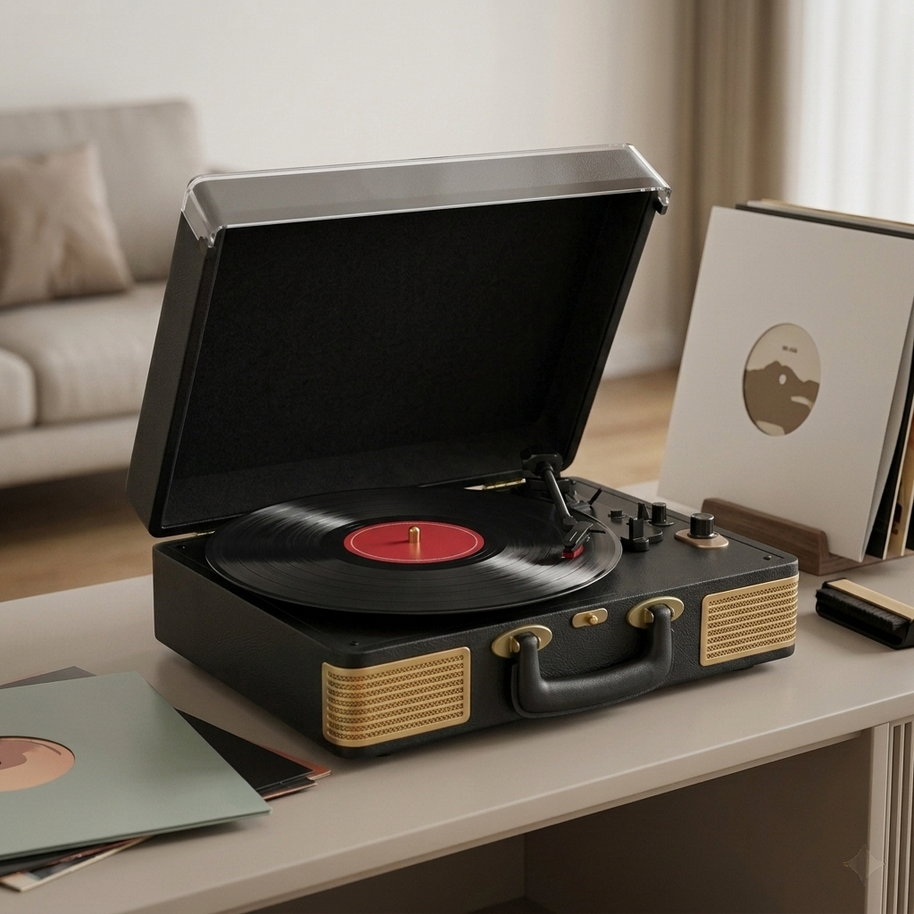 Platine Vinyle Valise BT5.0 AUX - Noir Doré