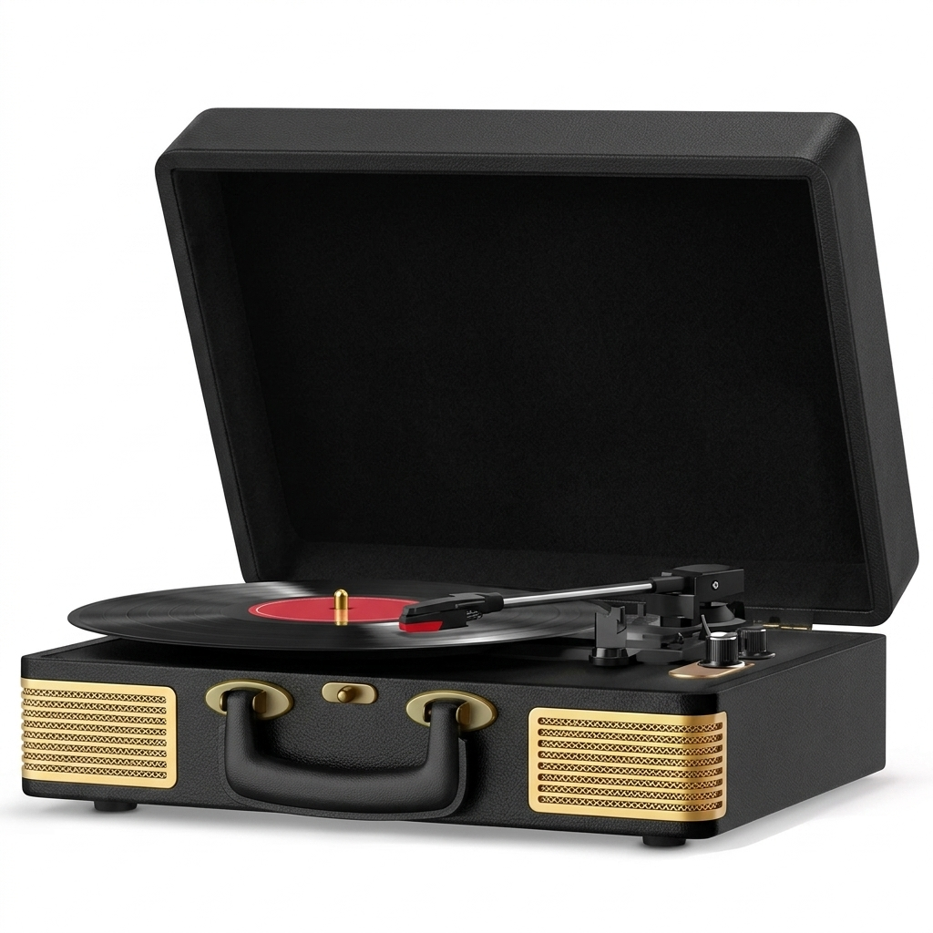 Platine Vinyle Valise BT5.0 AUX - Noir Doré